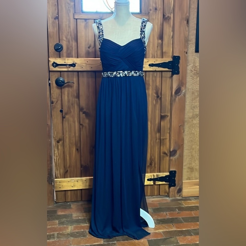 City Triangles 11 JUNIOR Navy Blue embellished formal Elegant Prom Wedding 2228